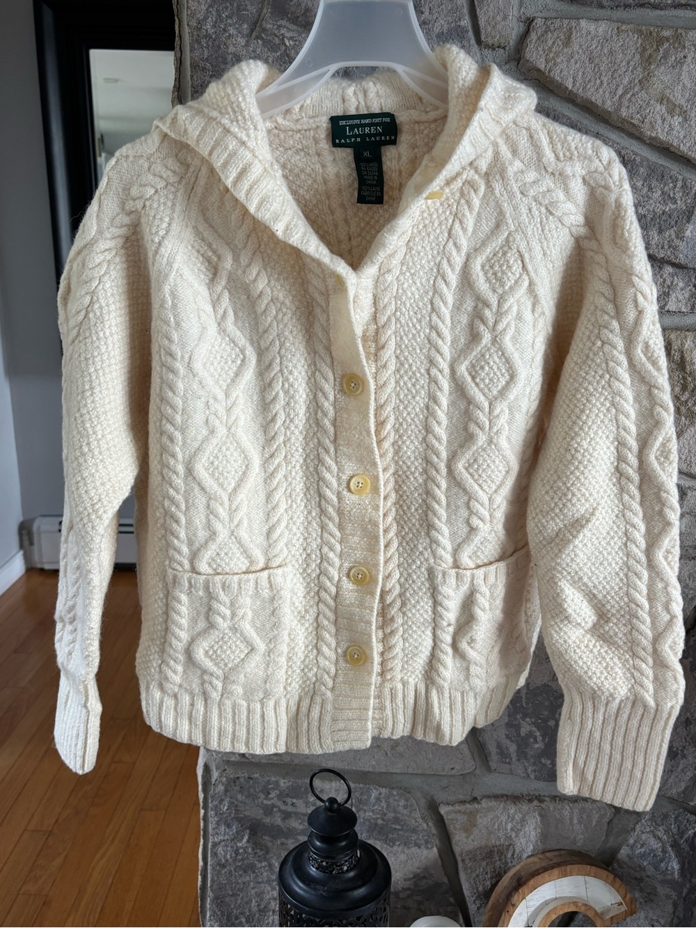 Lauren Ralph Lauren Cream Hand-Knit Wool Teddy Jacket